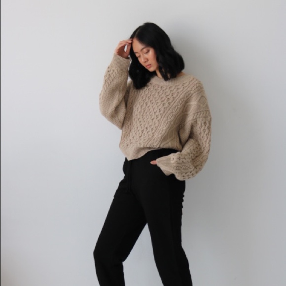 Tan Chunky Knit Open Back Sweater - Picture 5 of 10